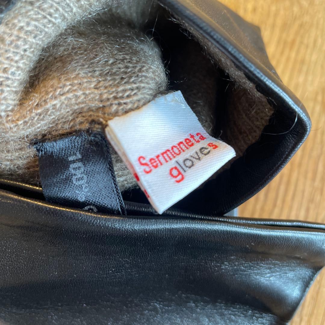 ★新品★セルモネータ　Sermoneta ブラック レザー手袋　カシミヤ