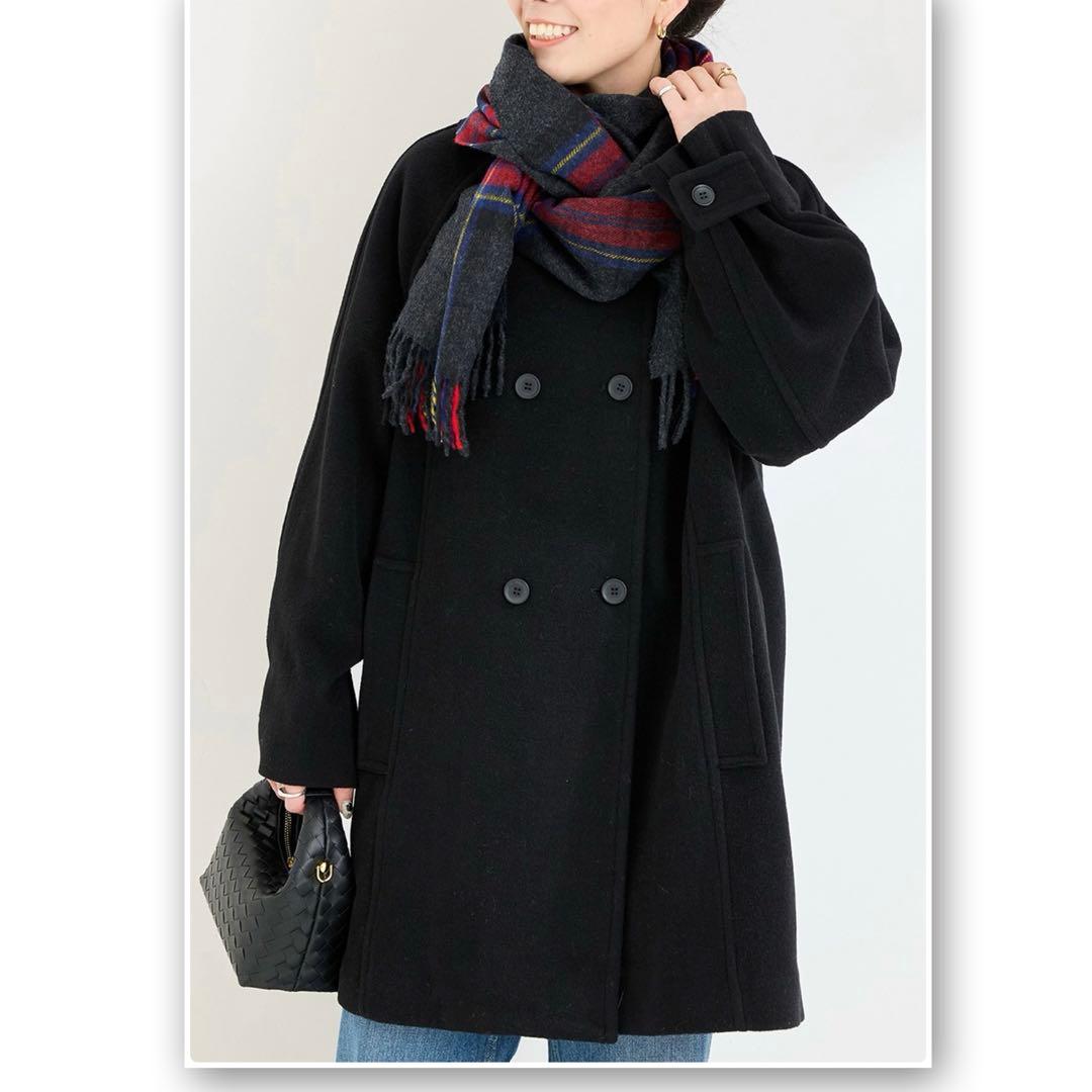 B.C STOCKソフトビーバーWボタンボクシーミドルコート＊マフラー巻きやすい