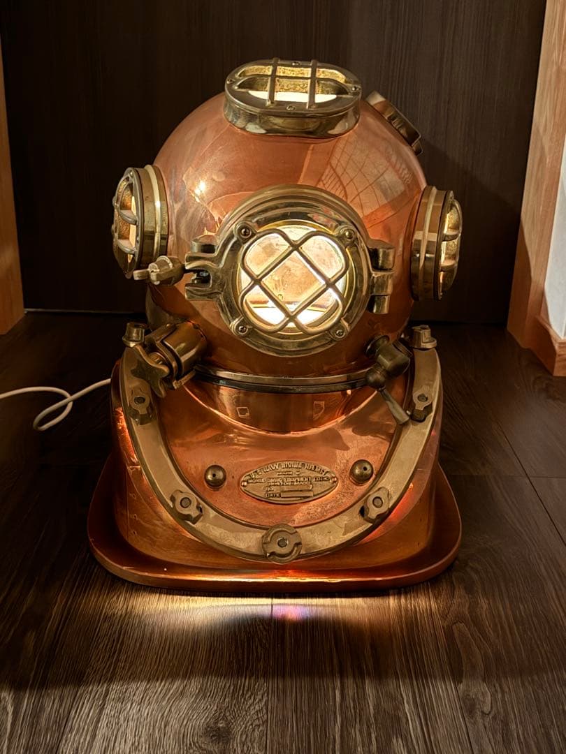 アメリカ海軍省潜水ヘルメット 銅と真鍮製　レトロ　台共 幅38x奧42x高47c