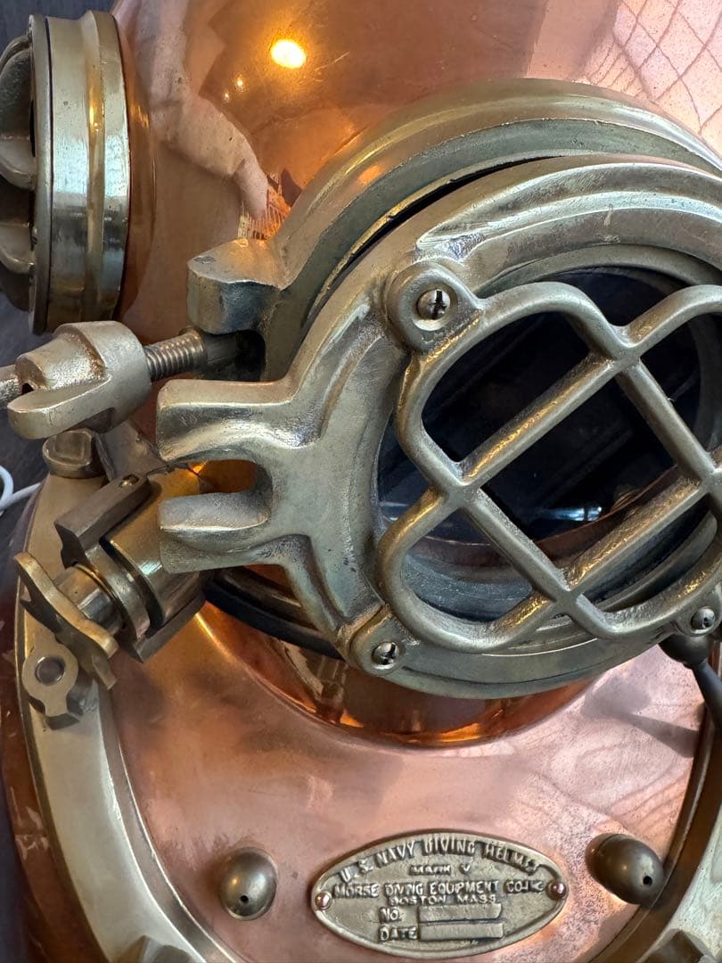 アメリカ海軍省潜水ヘルメット 銅と真鍮製　レトロ　台共 幅38x奧42x高47c