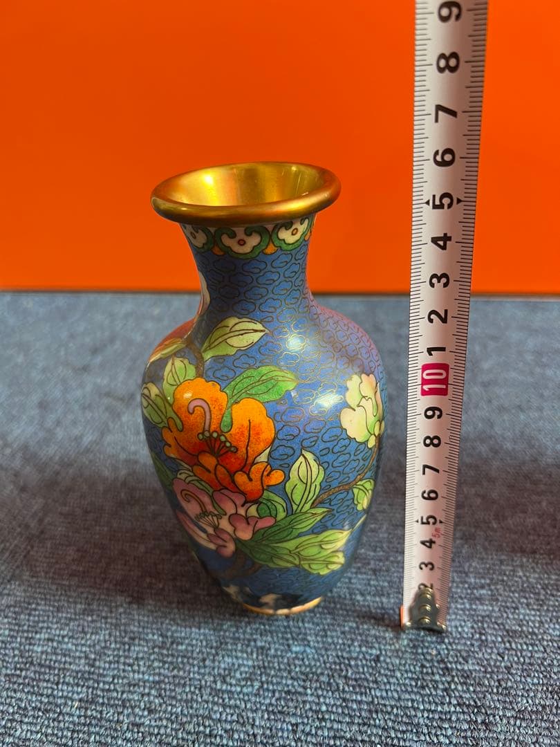 1053  中国　景泰藍　七宝　琺瑯　花瓶　2客　時代物