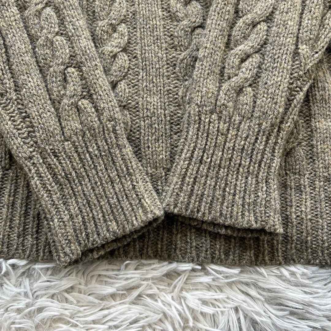 【美品】INVERALLAN ケーブルニット カーキ系 36サイズ 英国製