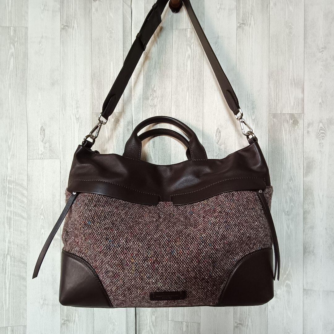 極美品 ジャンニキャリーニ トートバッグ ツイード ショルダーバッグ DUNA