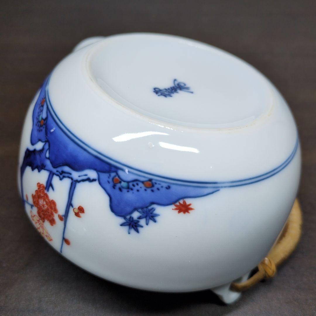 十三代 酒井田柿右衛門 作 染錦 梅文 番茶器(蓋付 湯呑 五客・急須) 共箱