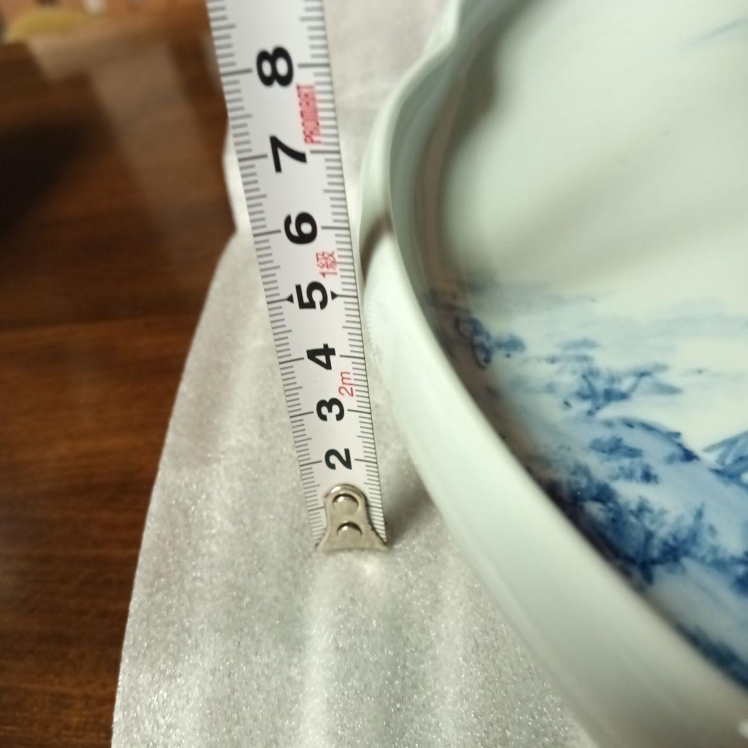 高級 レア 有田焼 青い山水画 波型皿 大皿 取り皿 染付 青白い風景画 工芸品