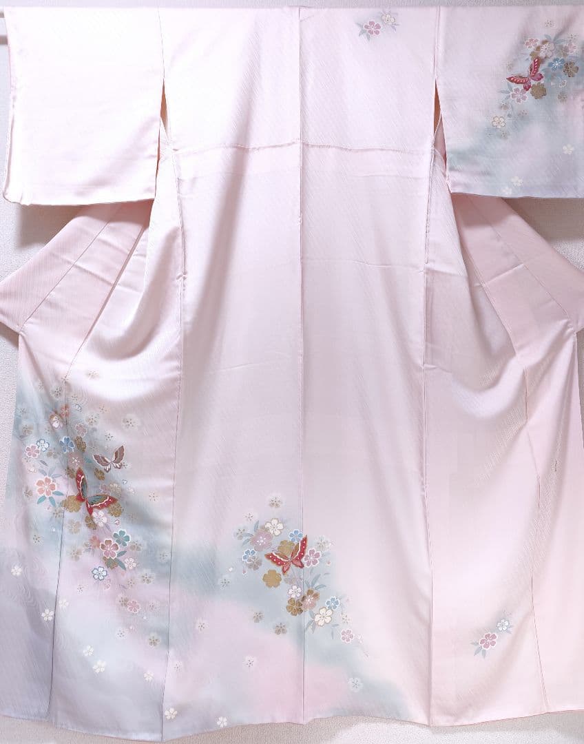 ❰6547❱ フルセット　付け下げ訪問着　作家　山本寛斎　桜　蝶　袋帯　正絹着物