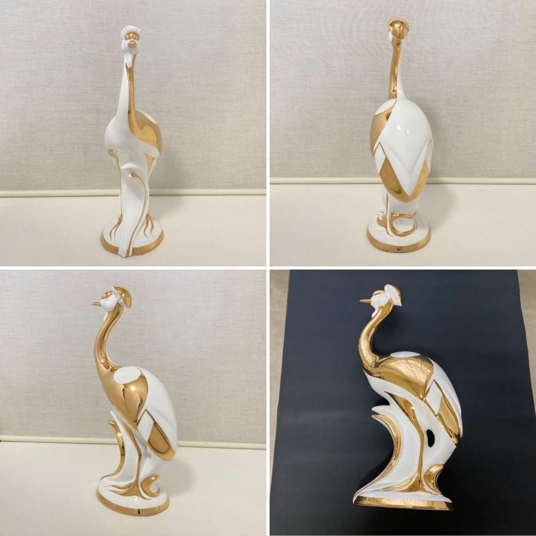 AHURA⁇ 鳥 置物 オブジェ ゴールド 金彩 白磁 陶磁器 レトロ