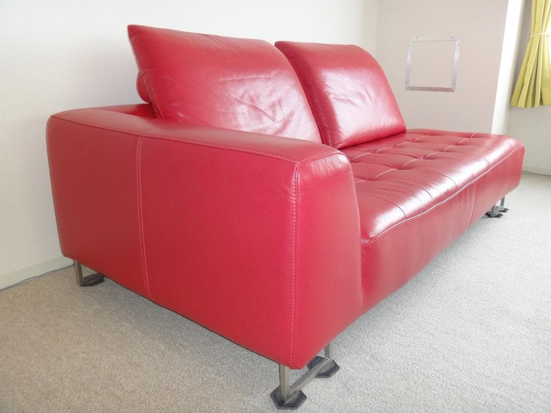 大塚家具 IDC L/S COMFORT 11 革張り 2人掛け 赤ソファ