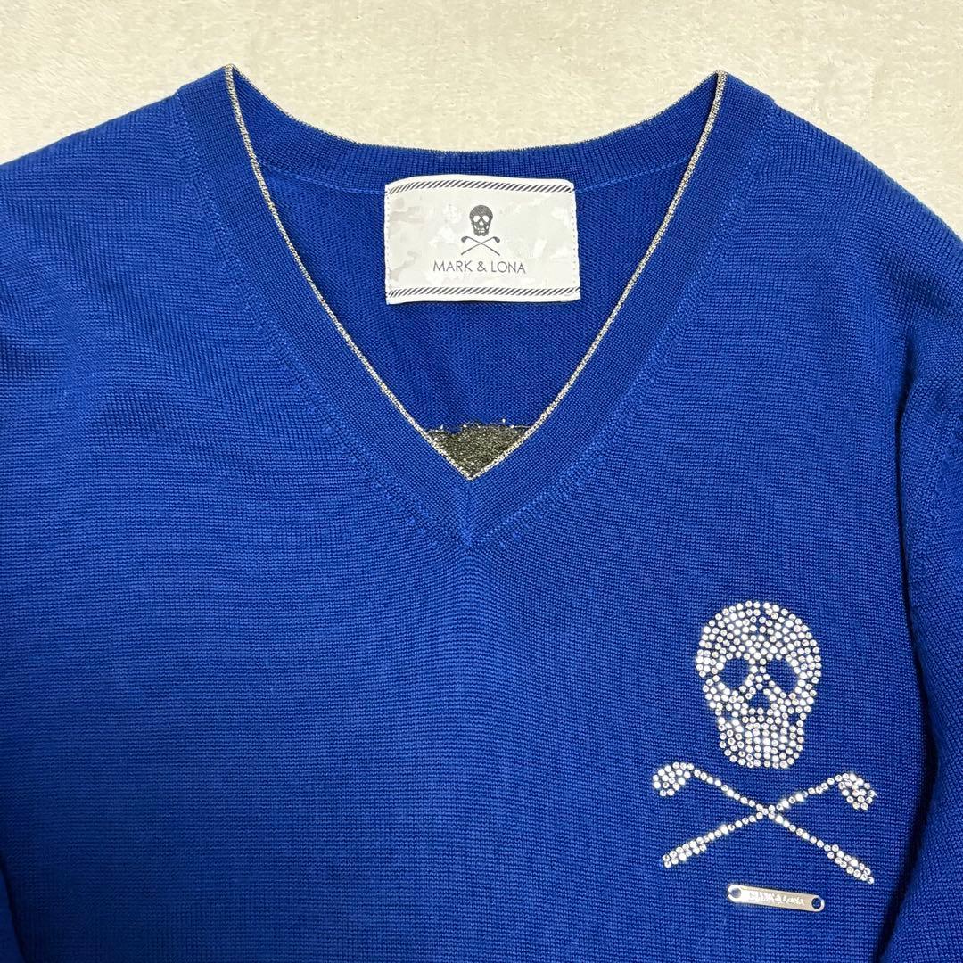 MARK & LONA マーク＆ロナ スカル ラインストーン Vネック ニット