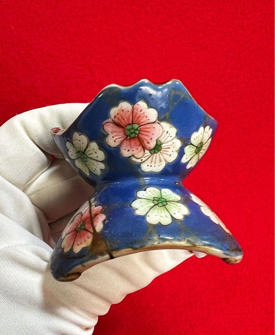 古美術 古玩 骨董品 十錦手櫻模樣蓋置 嘉慶年製　茶道具
