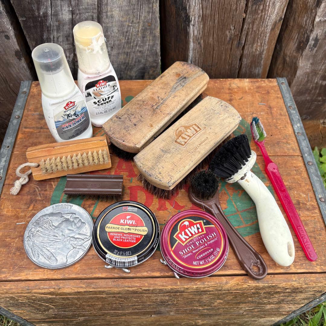 【USA Vintage】 KIWI シューシャインボックス 靴磨き 木箱