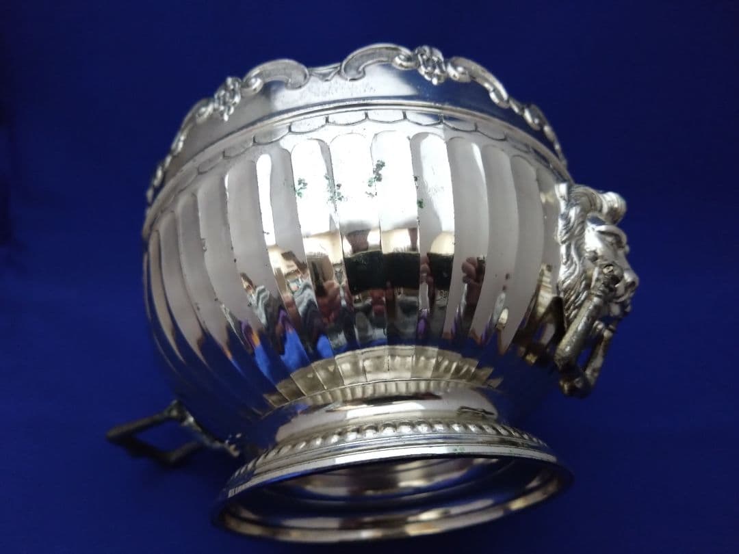 英国アンティーク 1950s 銀メッキ ライオンヘッド 飾壺 重厚805g