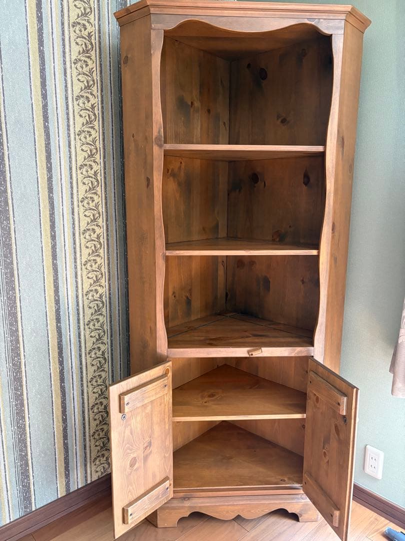 アンファン 廃盤 コーナーカップボード 本棚 食器棚 シェルフ カントリー家具