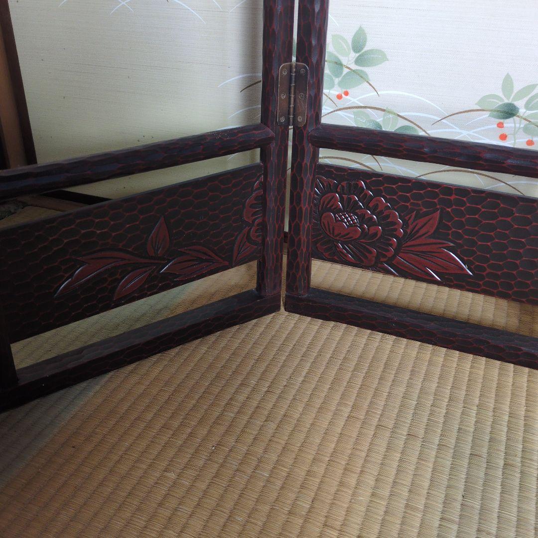 昭和レトロ 折りたたみ衣桁 鎌倉彫 木製 古民具 着物掛け ハンガーラック