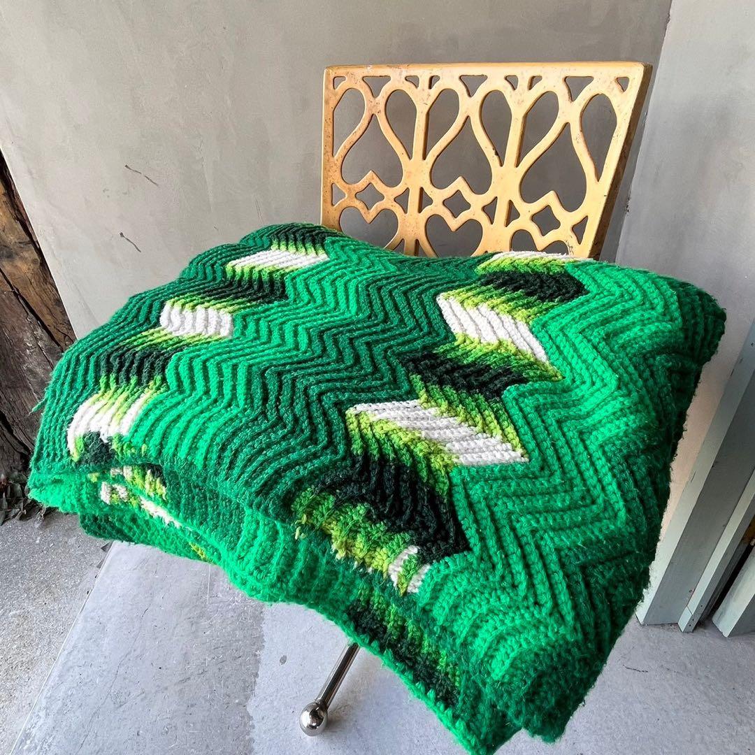 【1970s USA vintage】グラニーブランケット　グリーン系　クロシェ