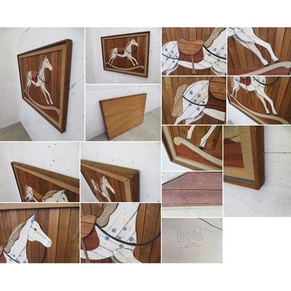 美品■ウォールアート■ロッキングホース■揺り木馬■寄木細工■板張り■ウッドアート