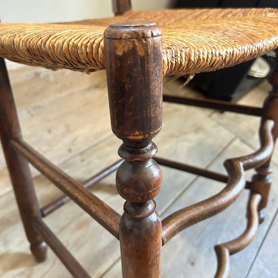 フランスアンティーク ラッシュシートチェア 波型貫 ウェーブ 籐張り ラタン