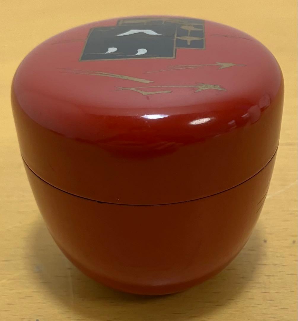 【茶道具】棗　なつめ　朱色　抹茶入れ　茶器　漆塗り