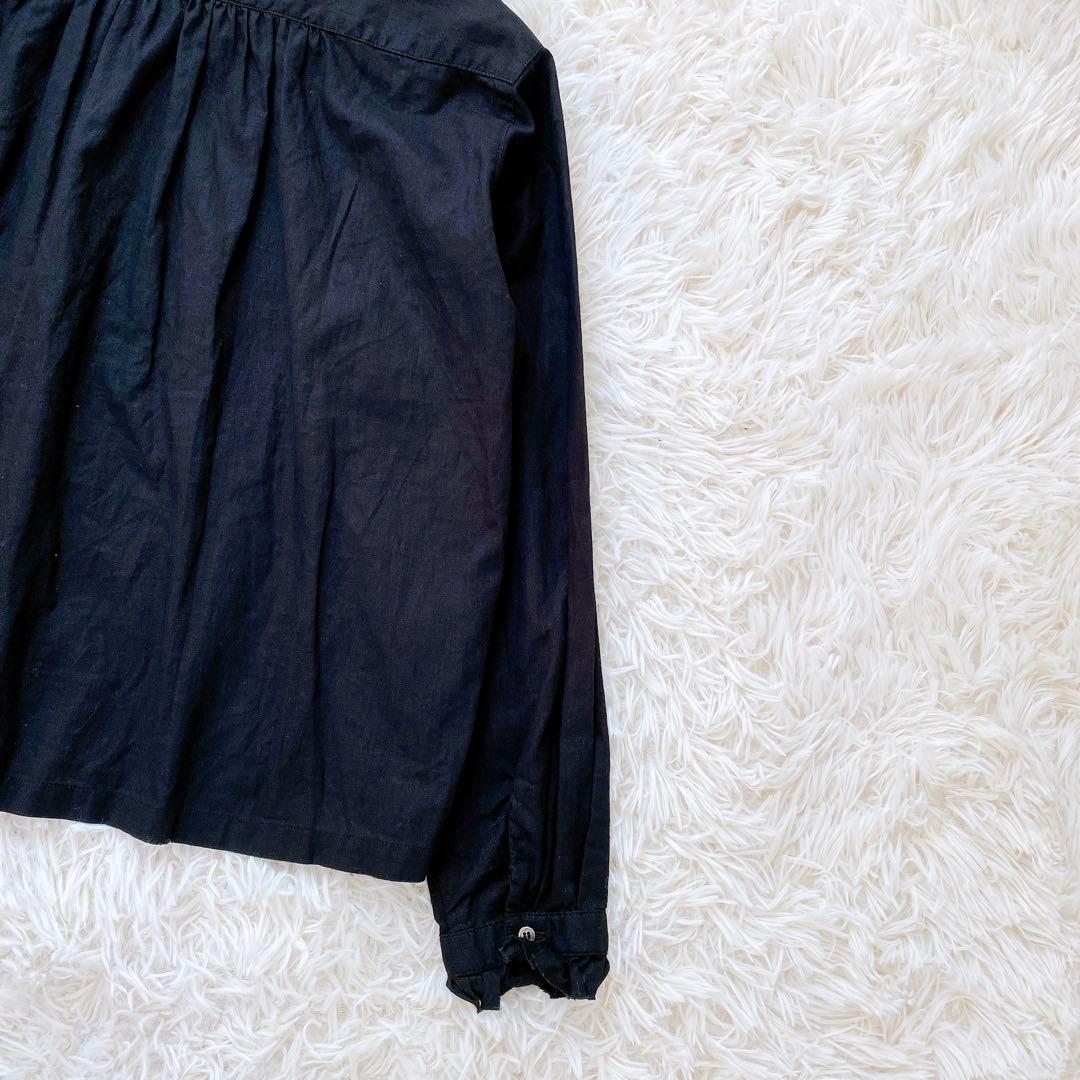 【美品】kagure かぐれ　コットンリネンワッシャーフリルブラウス　ノーカラー