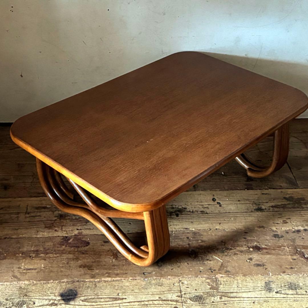 レトロ ヴィンテージ 折り畳み式 センターテーブル ラタン脚