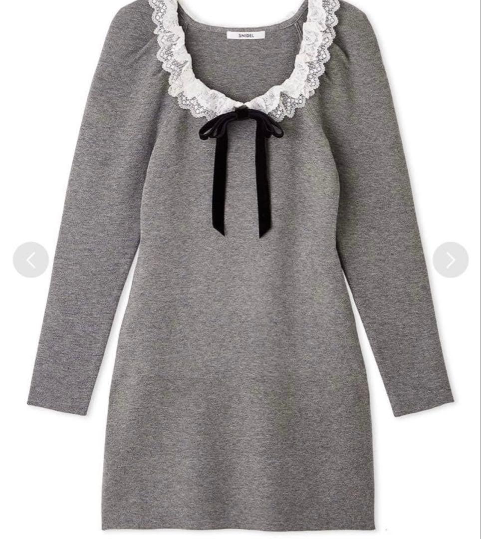 即発送【※ウサギオンライン完売限定商品】SNIDELフリルネックニットワンピース