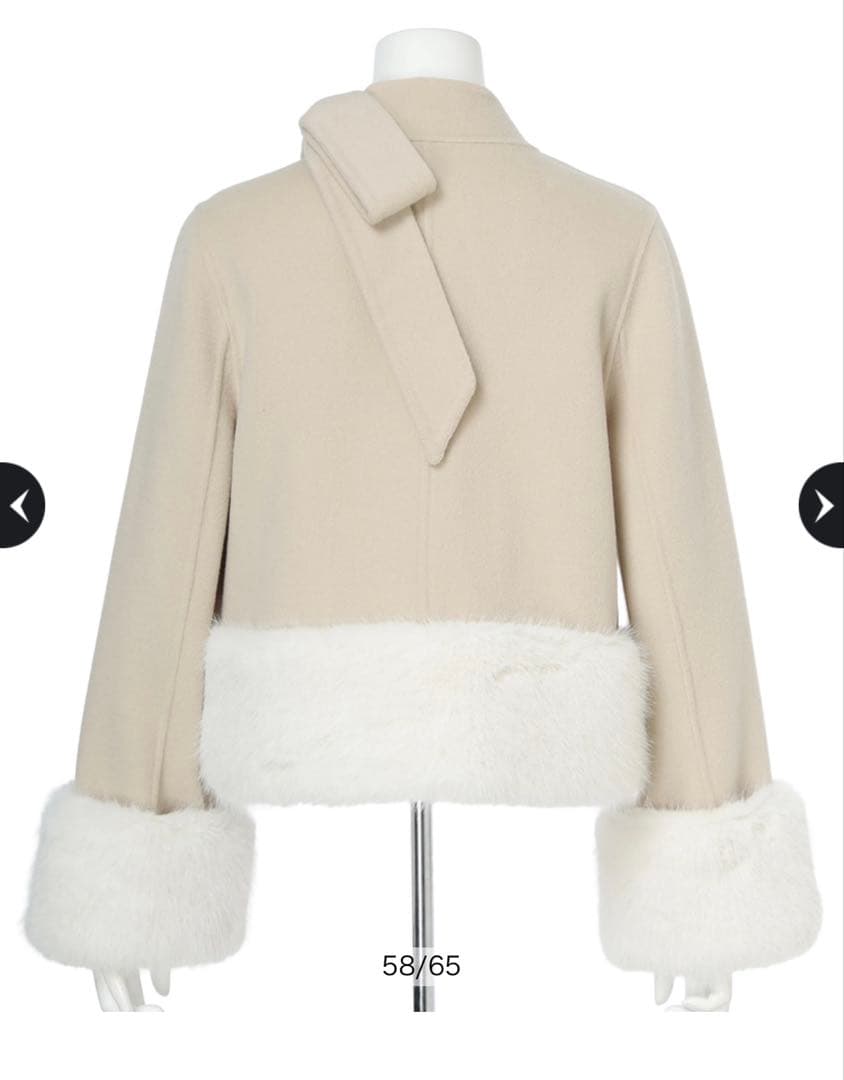 リランドチュール リボンネックファーリバーコート 薄ベージュ S