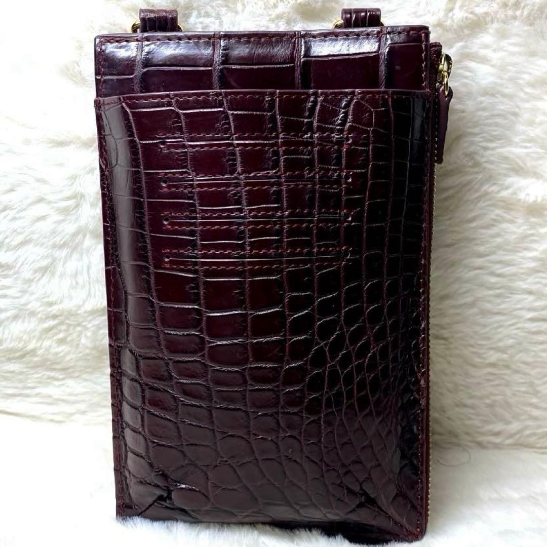 ✨美品✨三宝　スマホショルダー　ハンドバッグ　財布　マットクロコ　ワインレッド