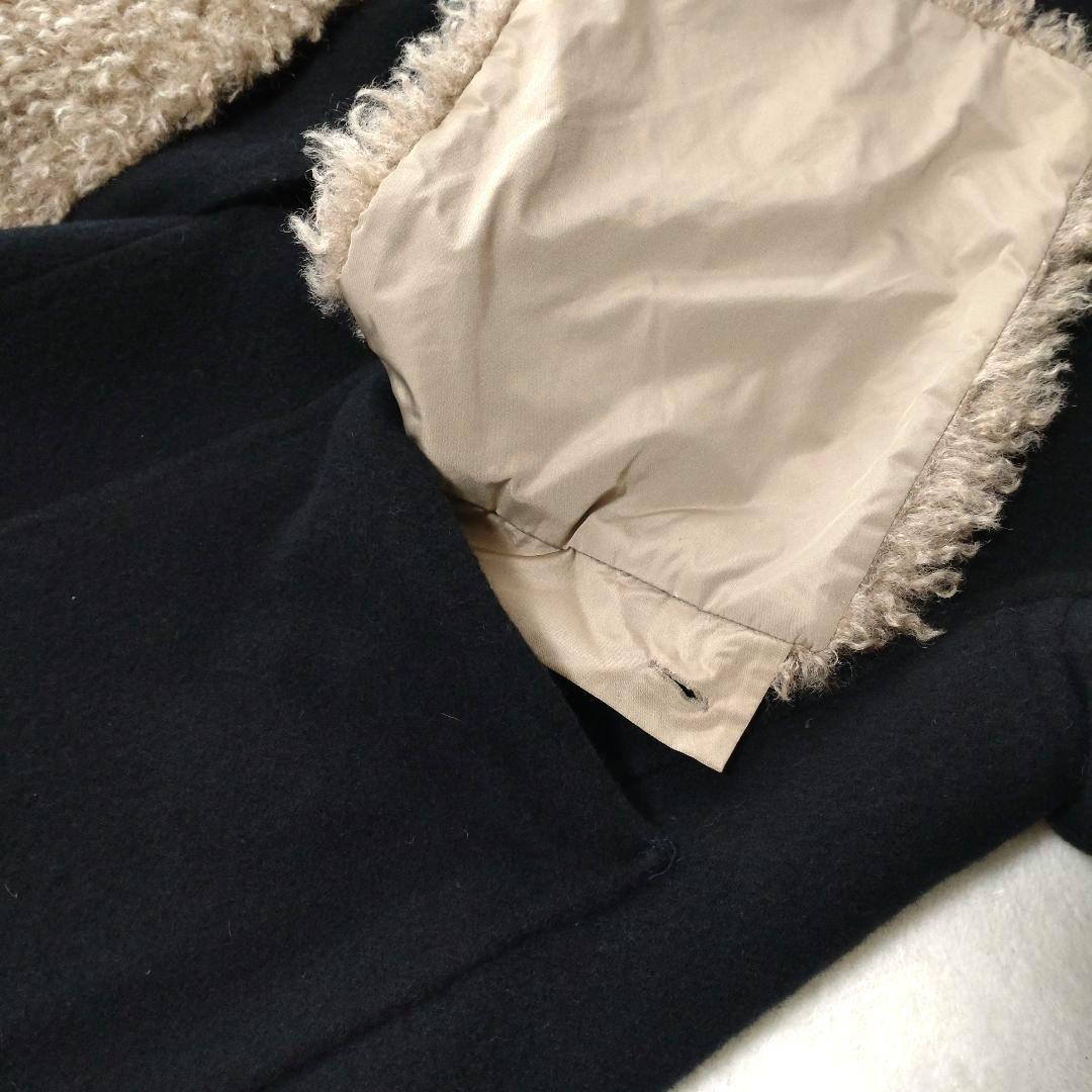 マーレンダム　ハーフリバーコート　ノーカラー　ウール　ボアポケット　黒　40