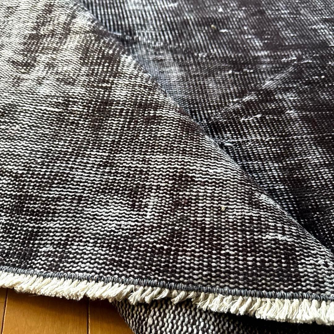 大判151×260 オーバーダイ　ブラックダークグレイ　トルコヴィンテージラグ