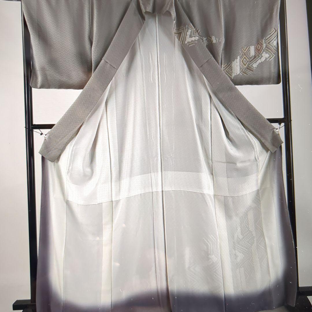 訪問着 身丈167cm 裄丈65.5cm M 袷 菱 幾何学 絞り金彩灰色正絹