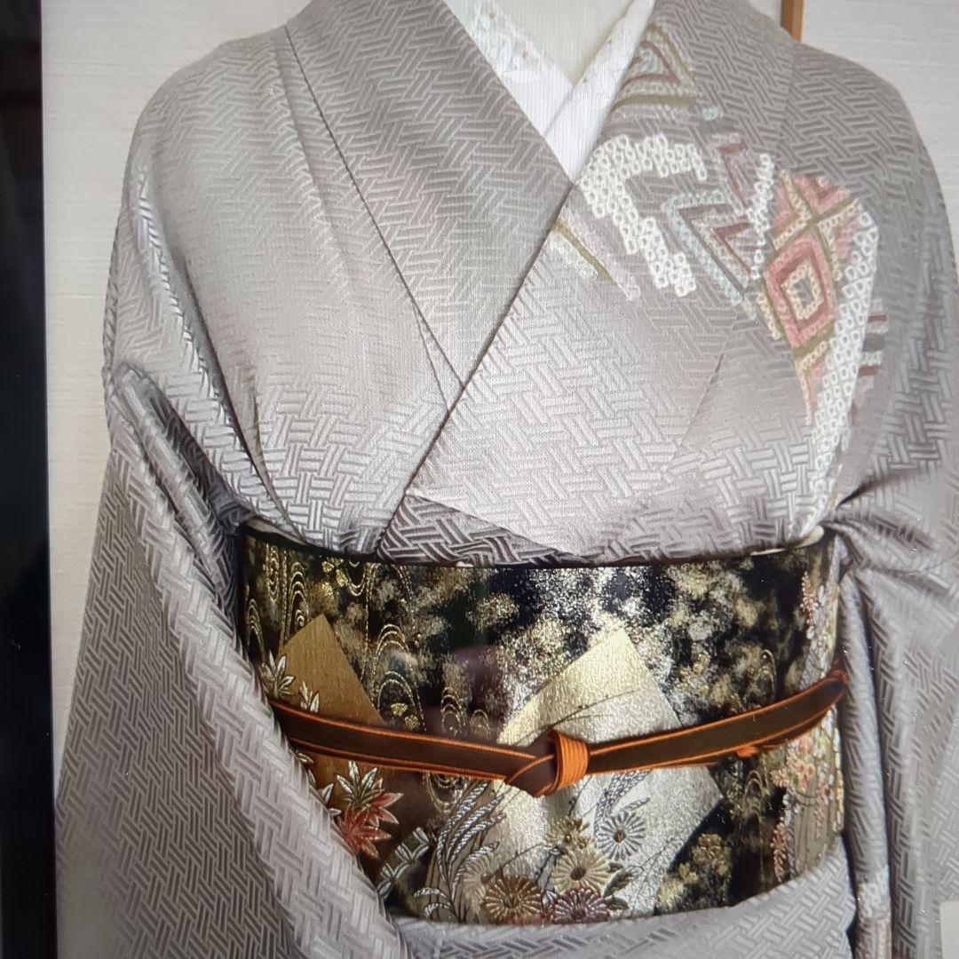訪問着 身丈167cm 裄丈65.5cm M 袷 菱 幾何学 絞り金彩灰色正絹