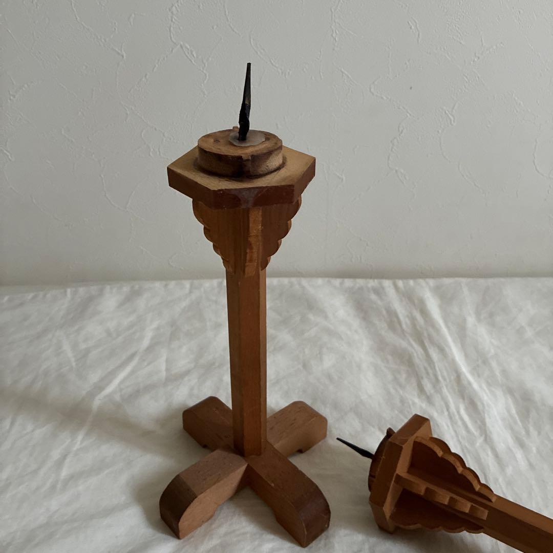 アンティークフランス　蝋燭台　木製一本