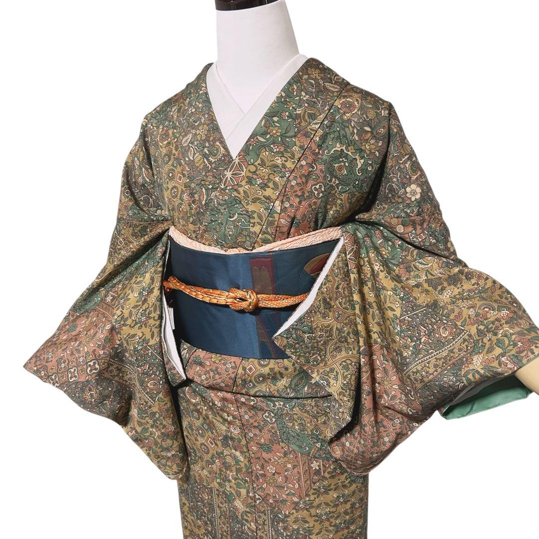 正絹　未使用　新品同様　美品　袷　正絹　江戸更紗　小紋　フルセット　4点