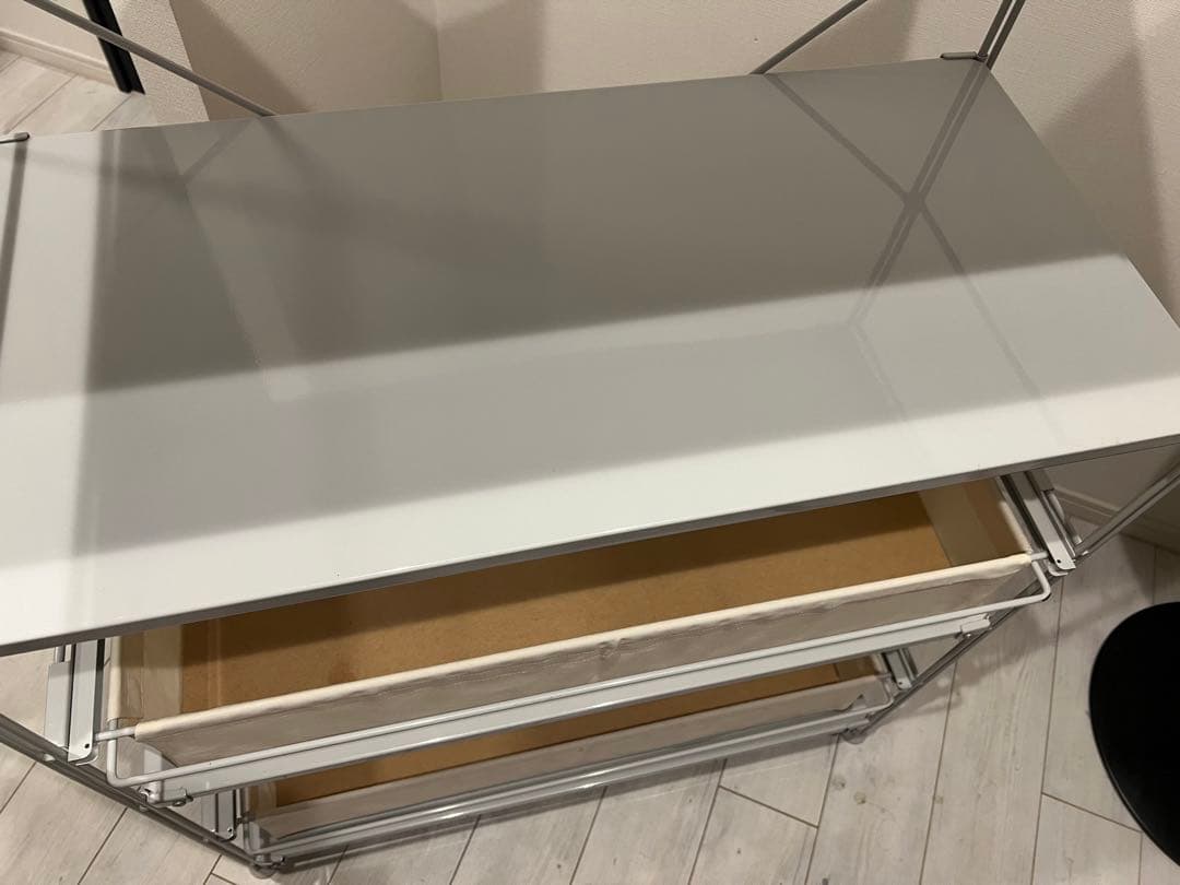 土日限定価格です❣️無印スチールユニットシェルフワイドグレー帆布バスケット2、棚4