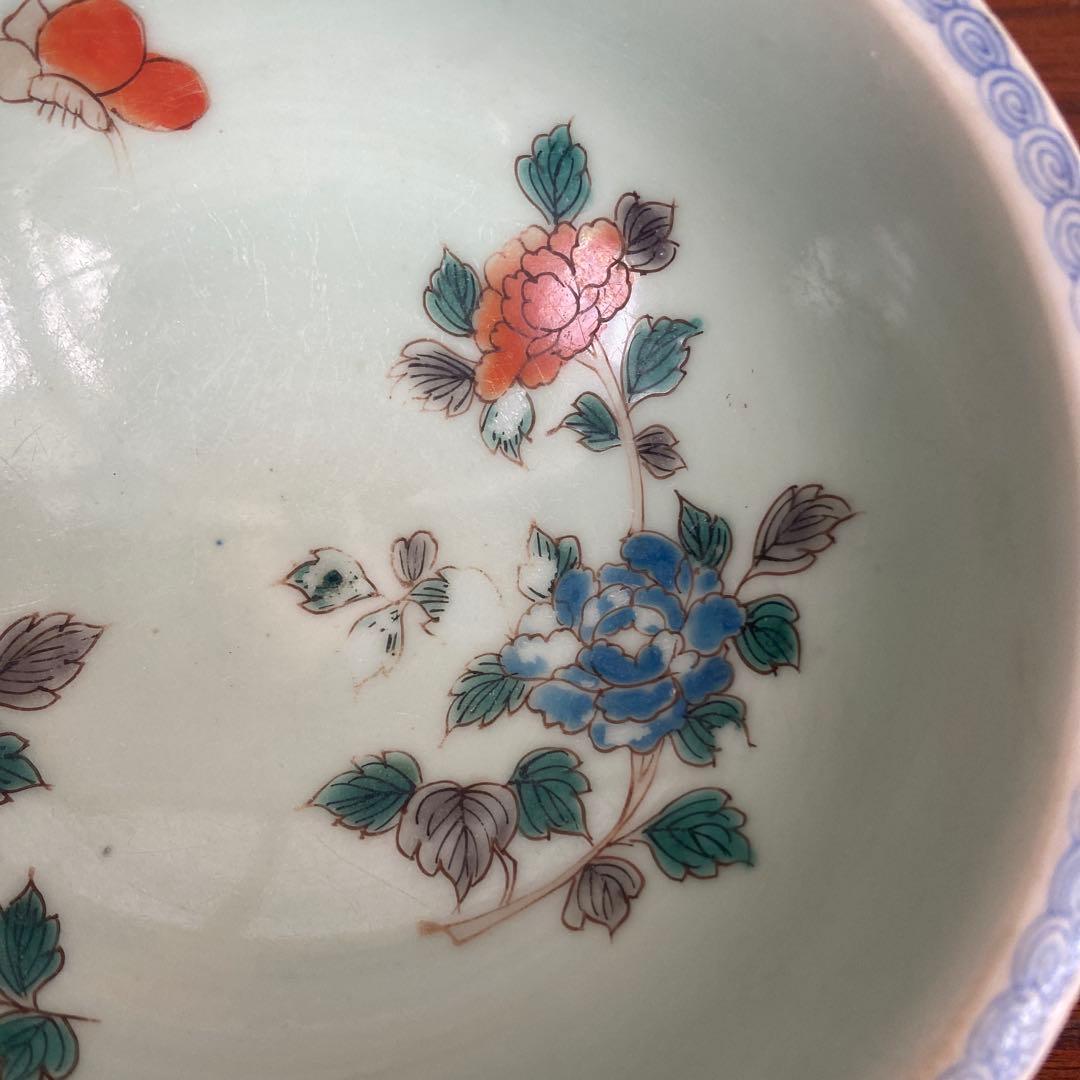 古伊万里色絵折枝牡丹文玉縁鉢 江戸時代