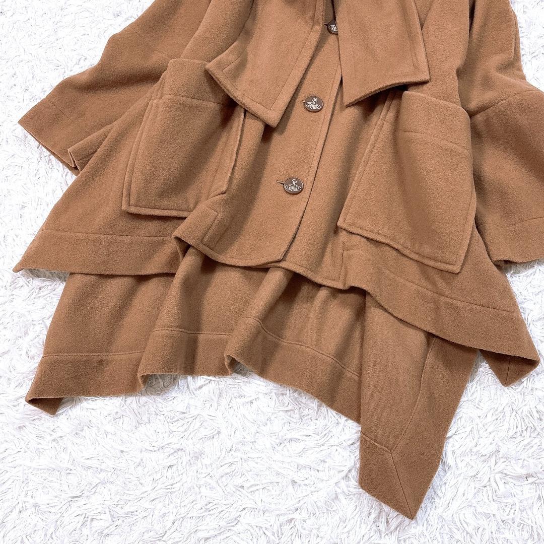 【美品】ヴィヴィアン マフラー付ウールコート スーパーワイド キャメル オーブ釦