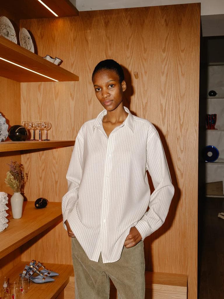 トップス AURALEE SUPER FINE WOOL STRIPE SHIRT 0