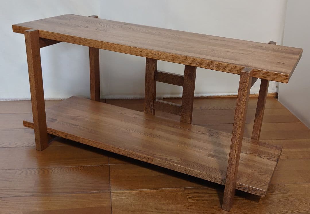 飾り棚オープンシェルフ　和風飾り棚　飾り台　楢無垢材自然オイル手塗り塗装ブラウン