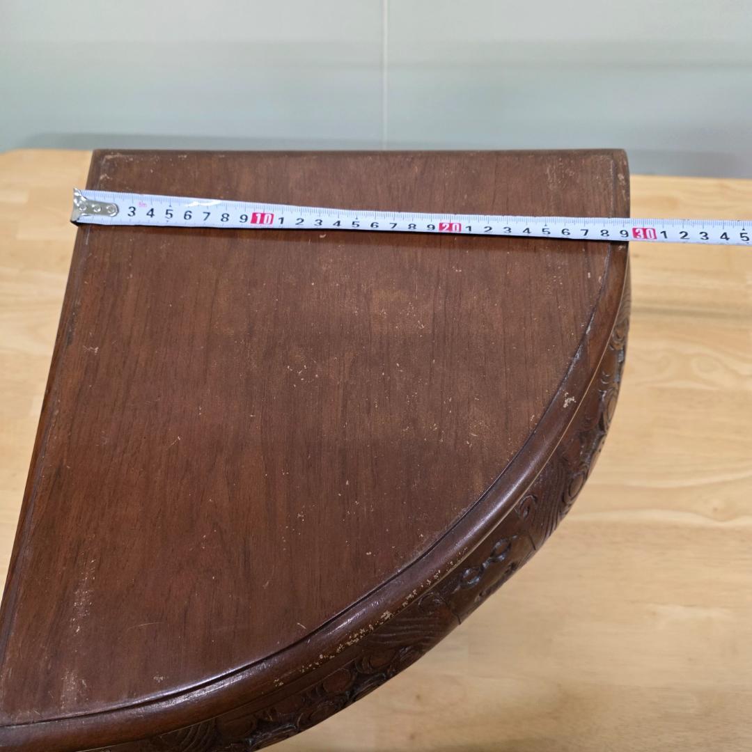 木製彫刻三角形座卓 コーナーテーブル サイドテーブル イス4脚