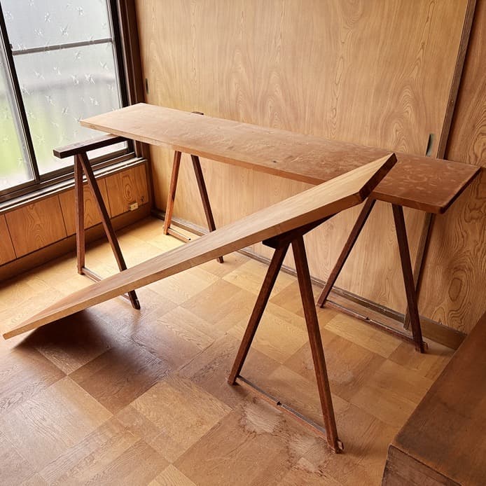 裁ち台　木製　一枚板　二枚組　脚付き　166.7×80×78（組んだサイズ）