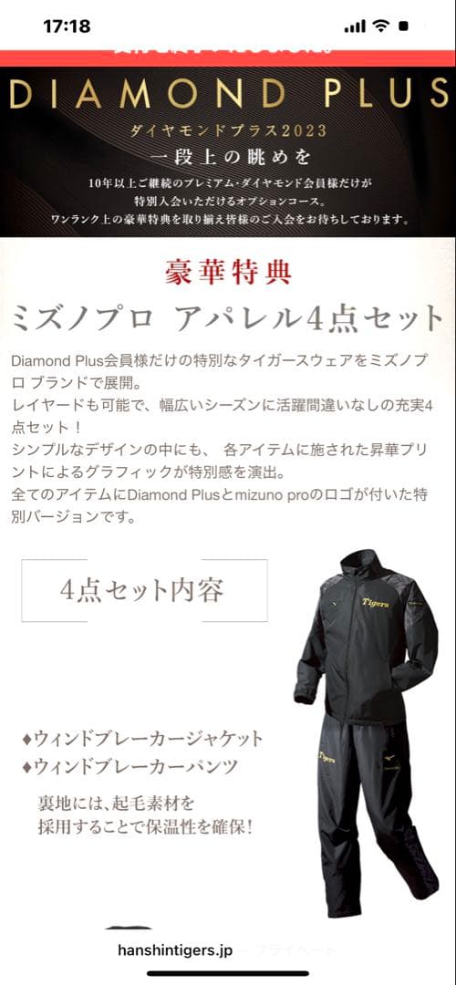 阪神タイガース ダイヤモンドプラス ウインドブレーカー 上下セット サイズS
