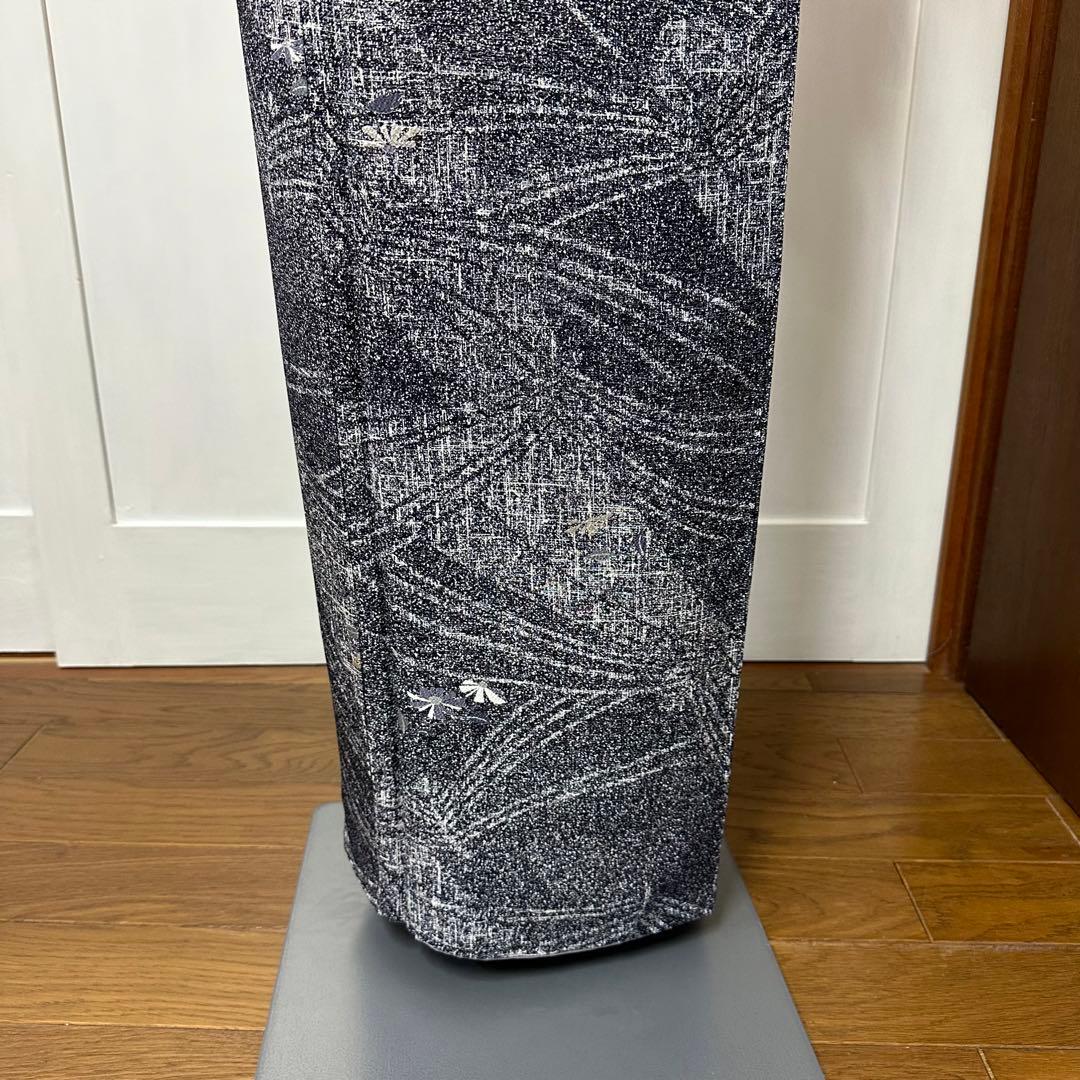 ち*こ様 小紋　袷　正絹　東京ますいわ屋　紺藍色×白　菊　幾何学　身丈165裄6