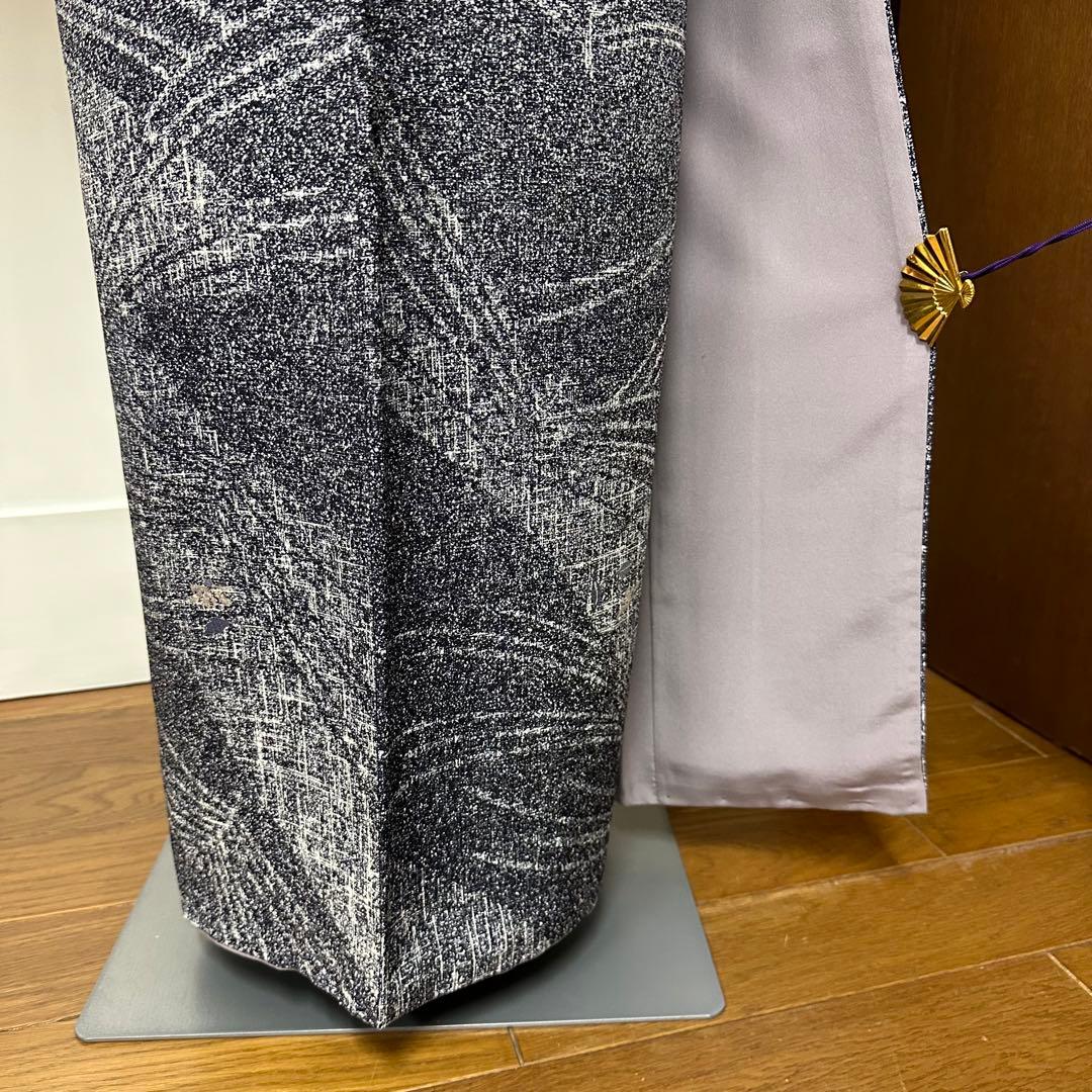 ち*こ様 小紋　袷　正絹　東京ますいわ屋　紺藍色×白　菊　幾何学　身丈165裄6