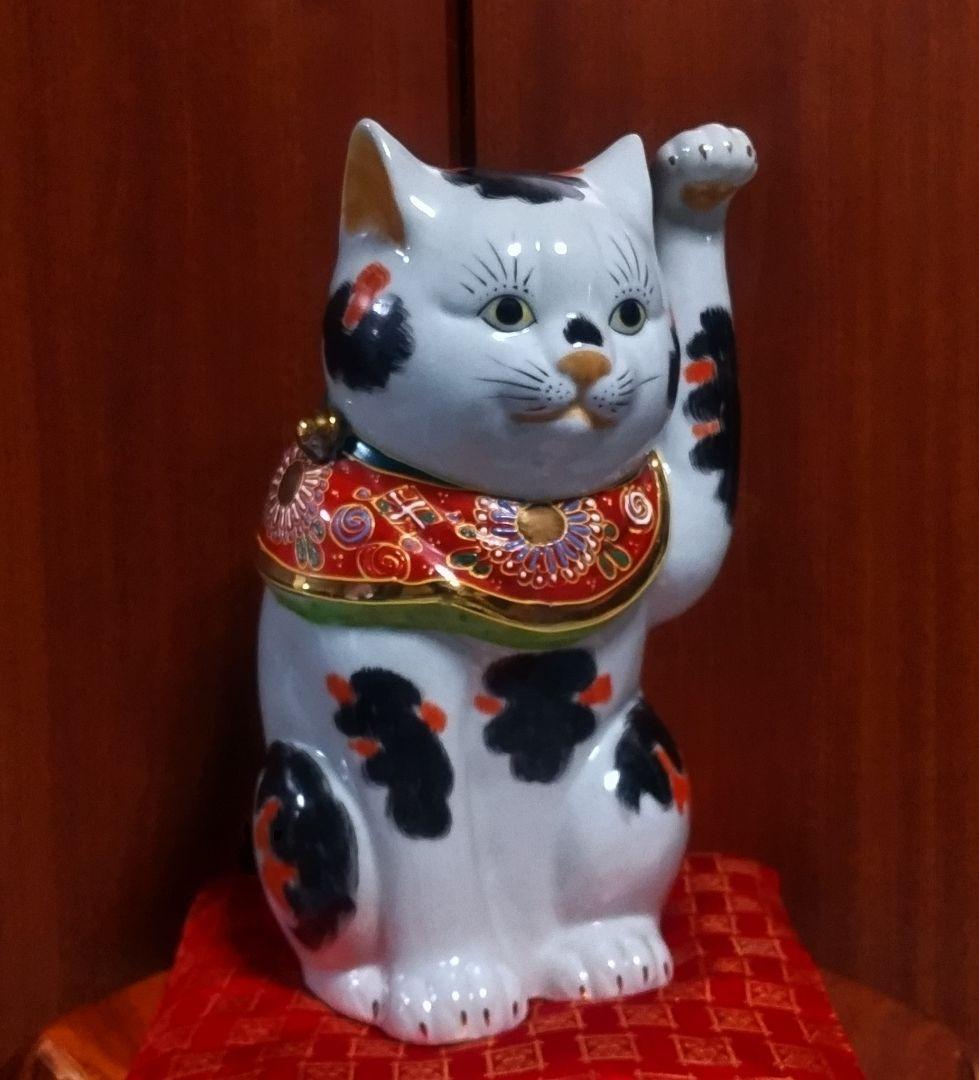 【マメルリハ様】九谷焼 招き猫 三毛盛り 10号＆赤盛７号座布団付き