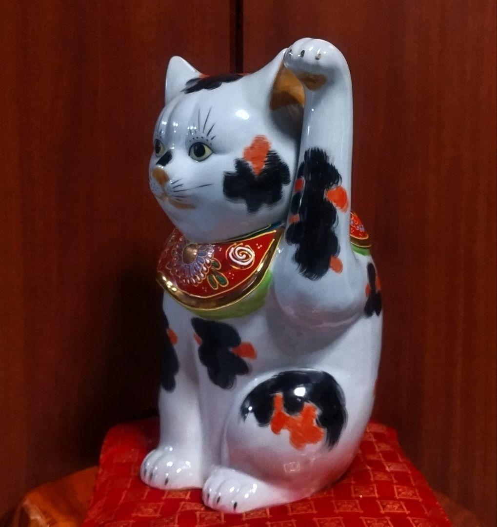 【マメルリハ様】九谷焼 招き猫 三毛盛り 10号＆赤盛７号座布団付き