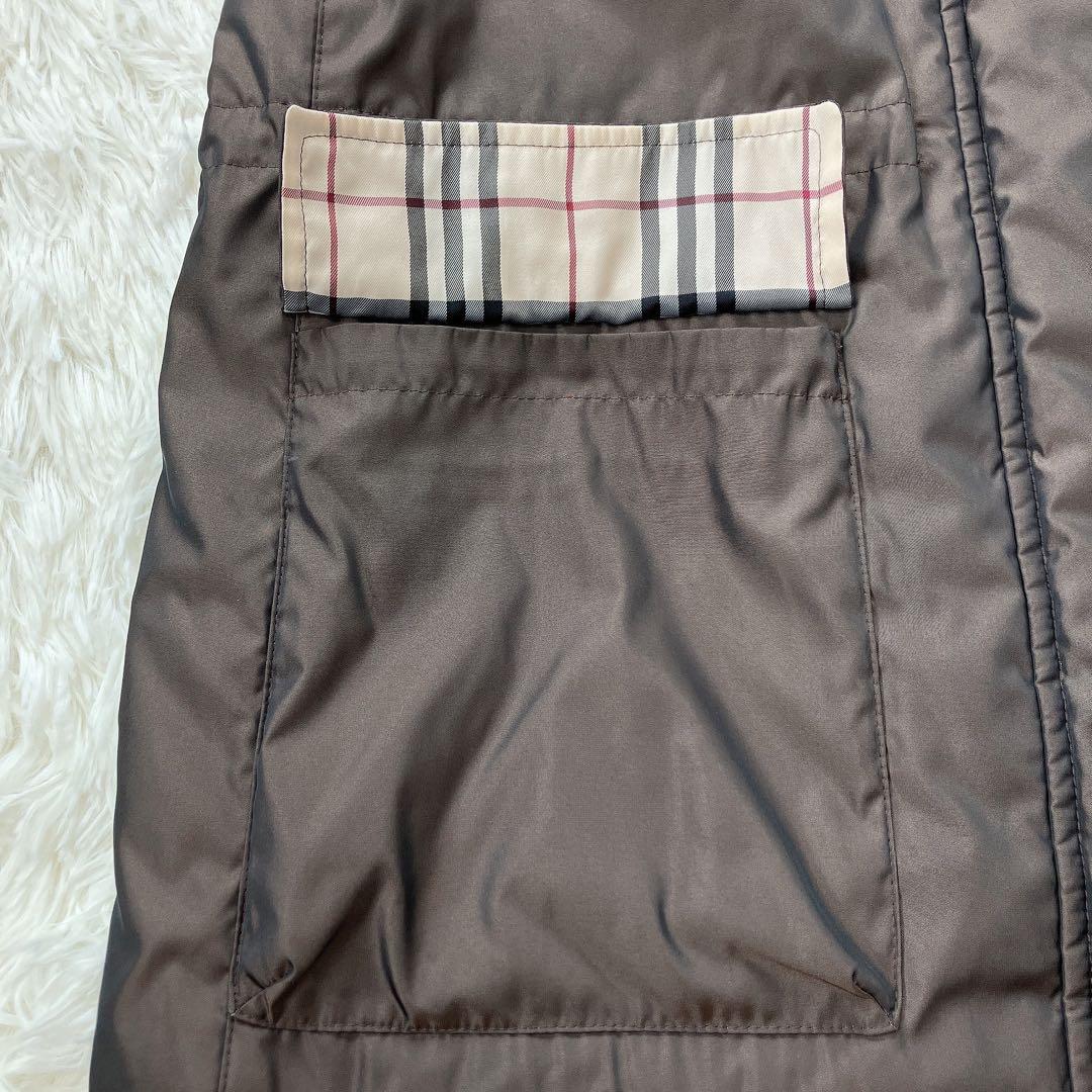 希少　バーバリーロンドン　モッズコート　ノバチェック　リアルファー　ダウン