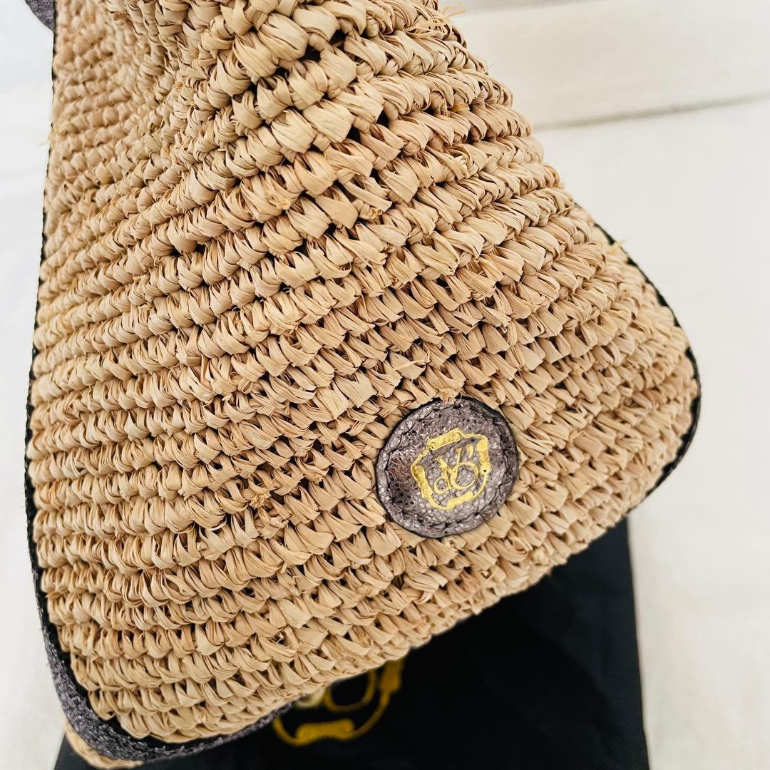 ヴィオラドーロ ラフィアかごバッグ　ラメ糸テープハンドル　牛革タッセル　保存袋