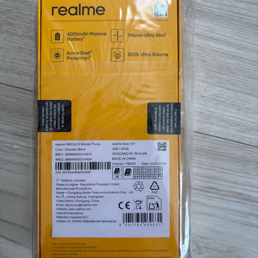 スマートフォン本体 Realme note 70t 64GB