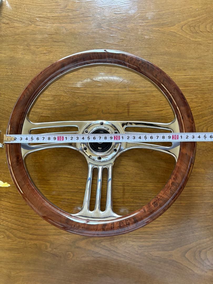 社外ステアリング　ビレットステアリング　ウッド　メッキ　35cm