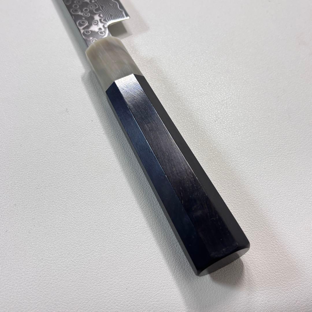 尺　300mm 墨流しダマスカス 柳刃包丁 黒檀本 牛八角柄　刺身包丁 和包丁︑